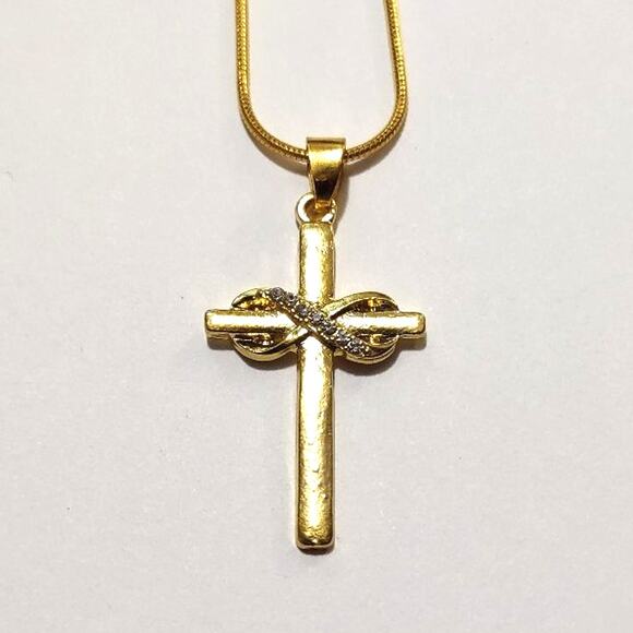 18k Gold Plated Necklace Infinity Cross Christian Zircon Valentines Gift - NEW main image 1